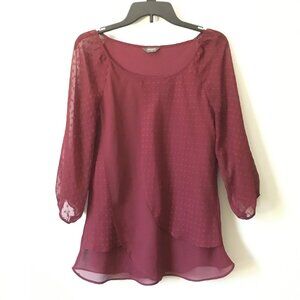 Merlot Multilayered Swiss Dot Blouse